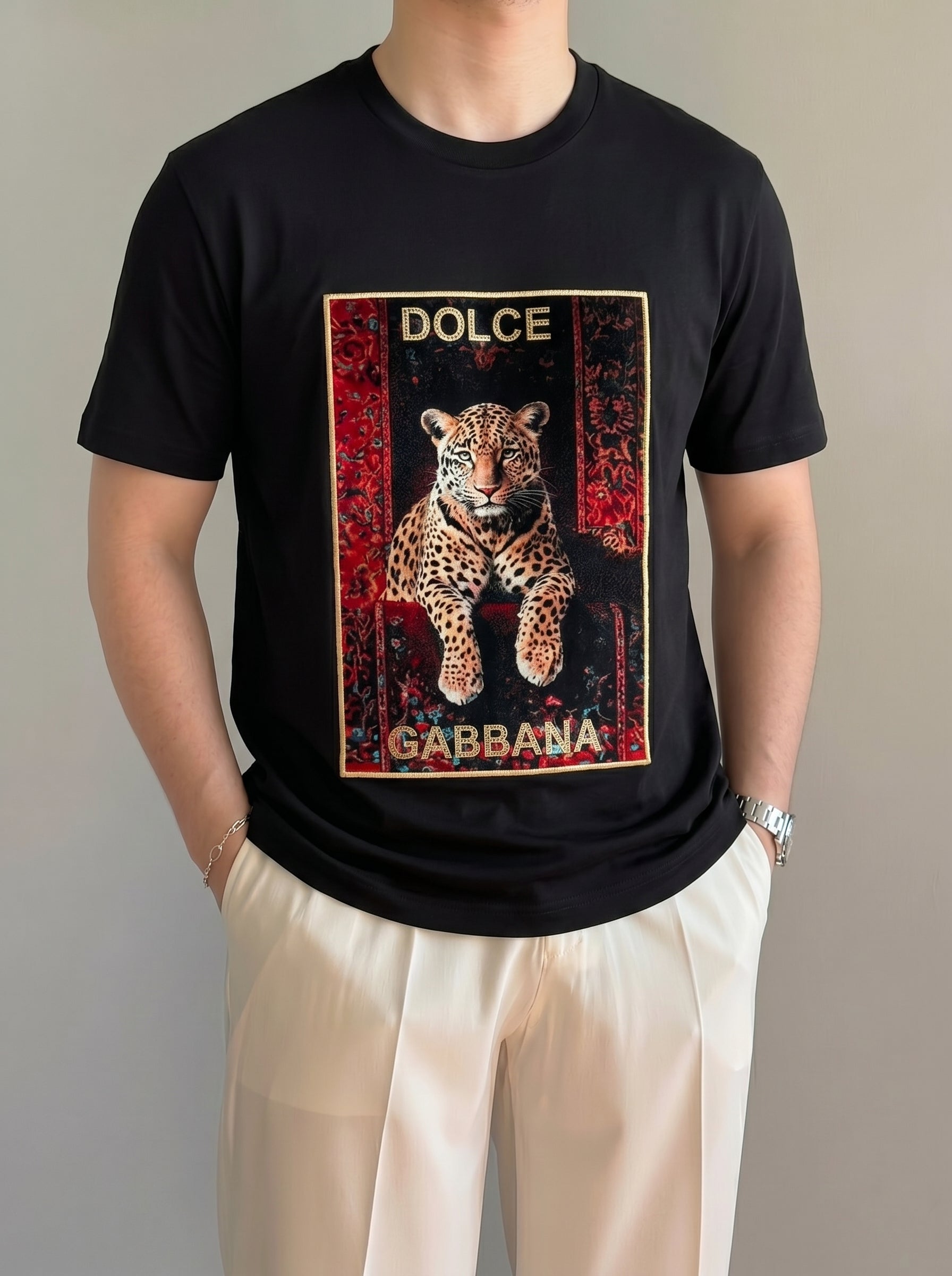 Dolce Gabbana Leopar Siyah Penye Tişört