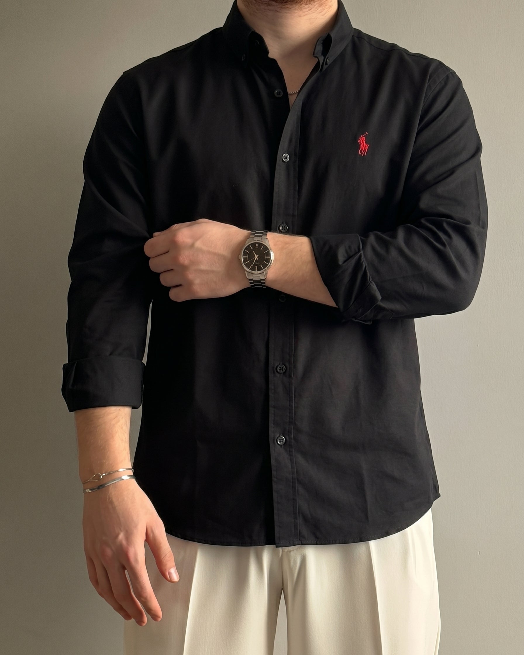 Polo Ralphlauren Siyah Yazlık Keten Gömlek