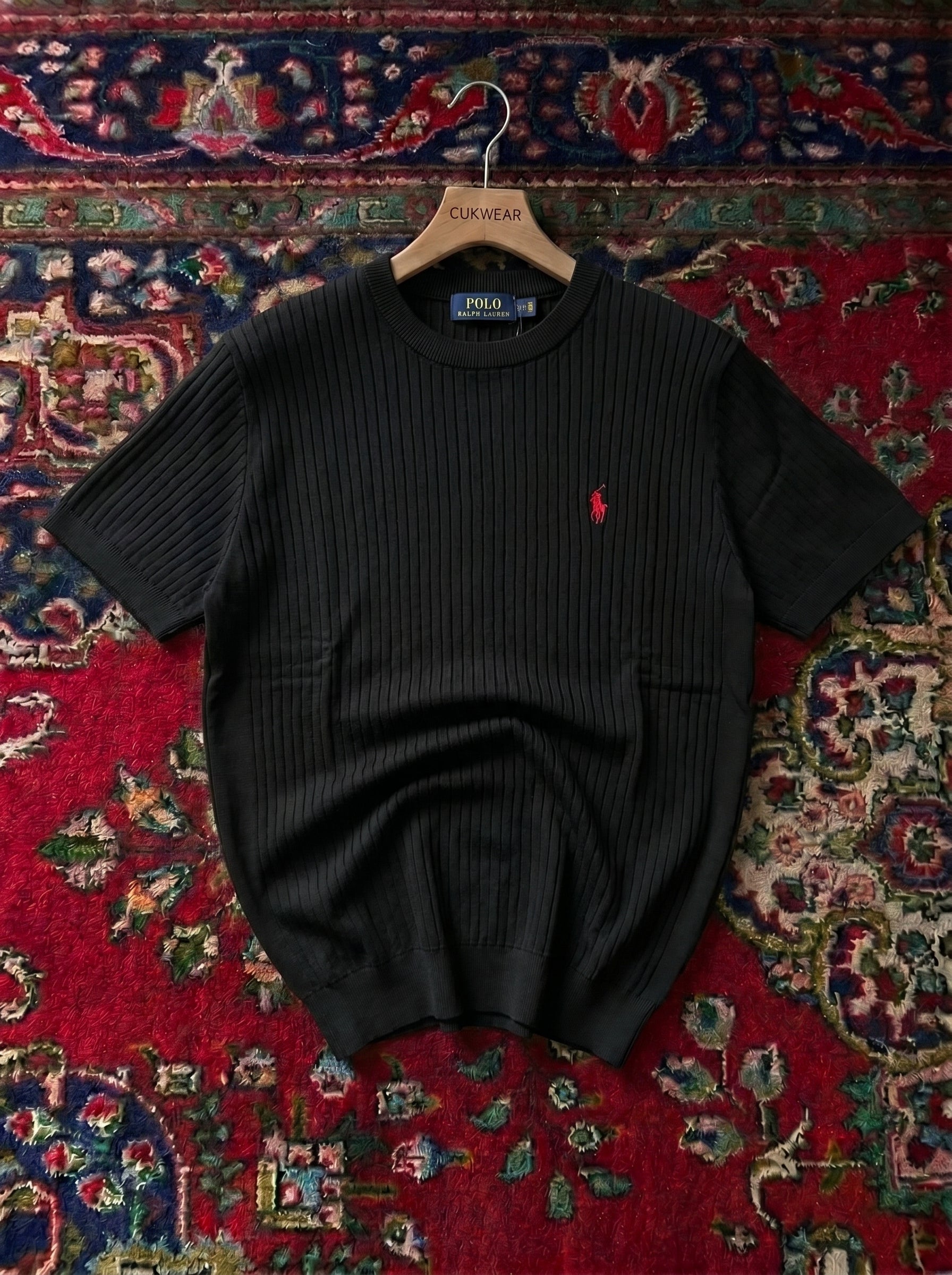 Polo Şeritli Siyah Yazlık Triko Döküm