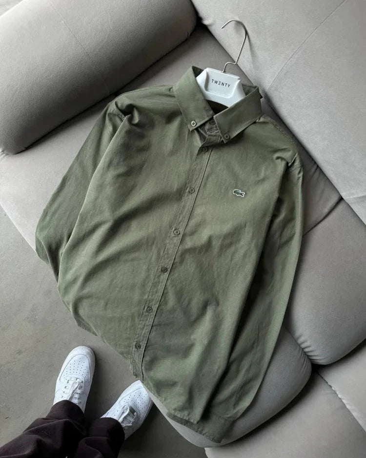 Lacoste Haki Yazlık Keten Gömlek