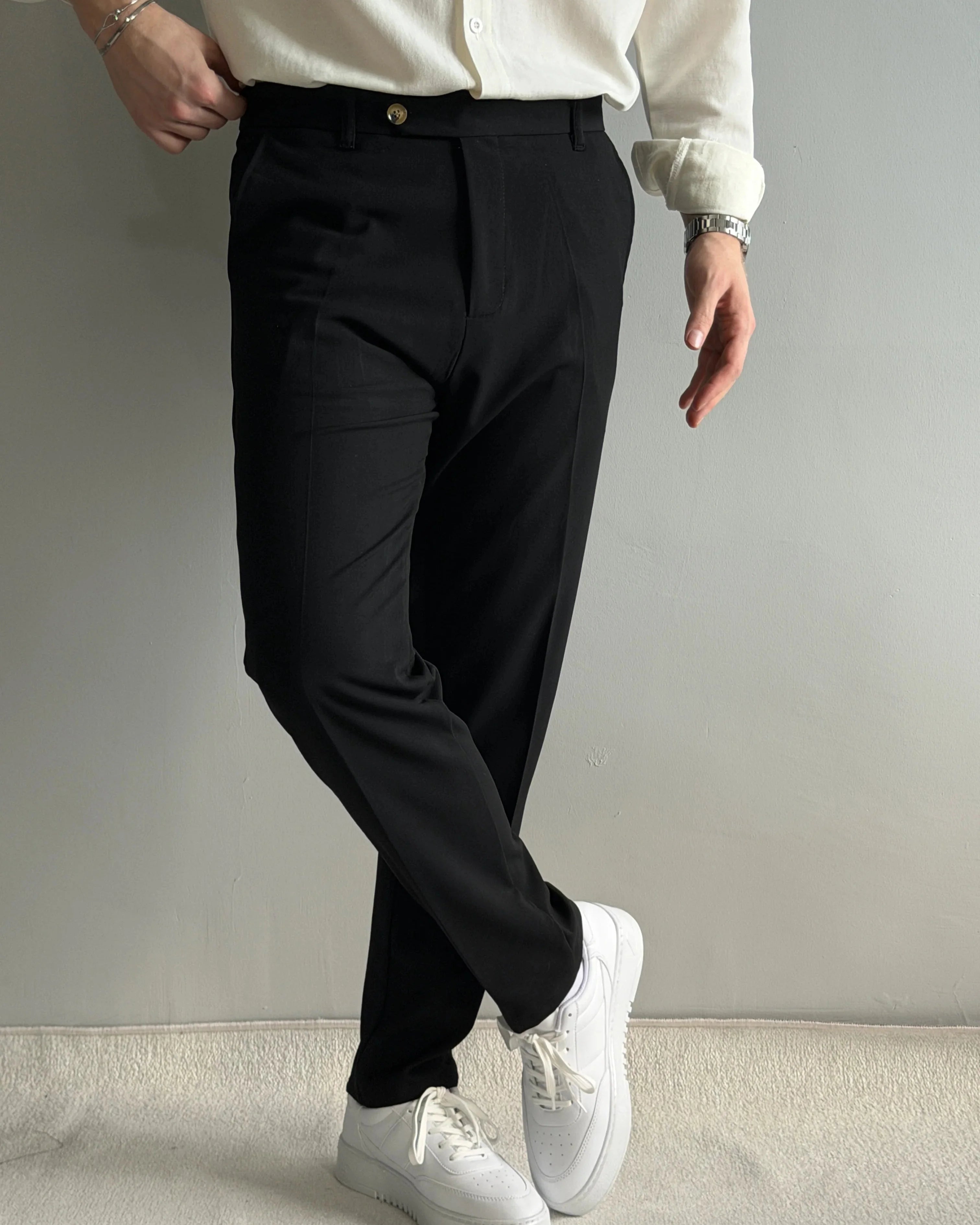 Classic Regular Kalıp Yazlık Gabardin Siyah Kumaş Pantolon