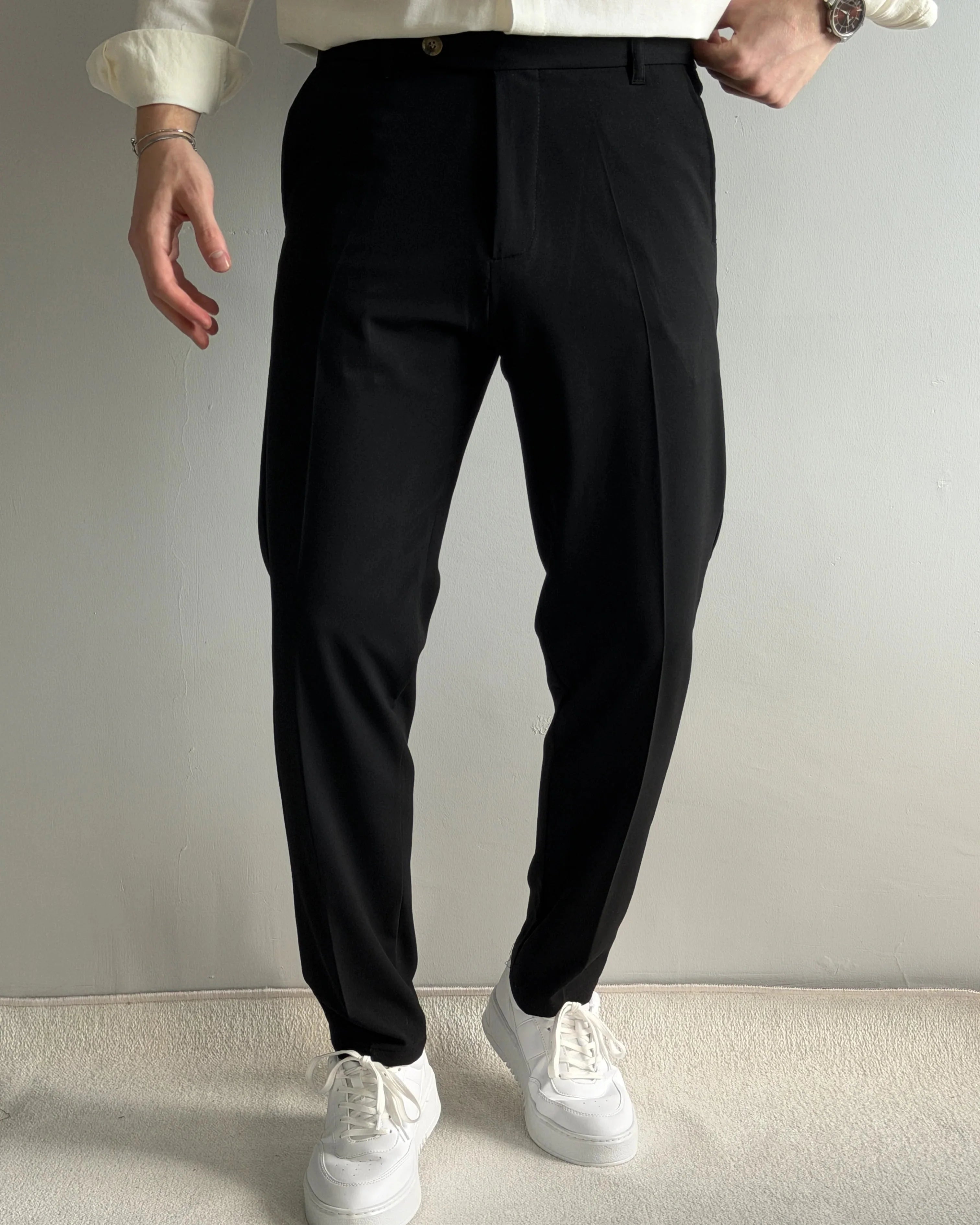 Classic Regular Kalıp Yazlık Gabardin Siyah Kumaş Pantolon