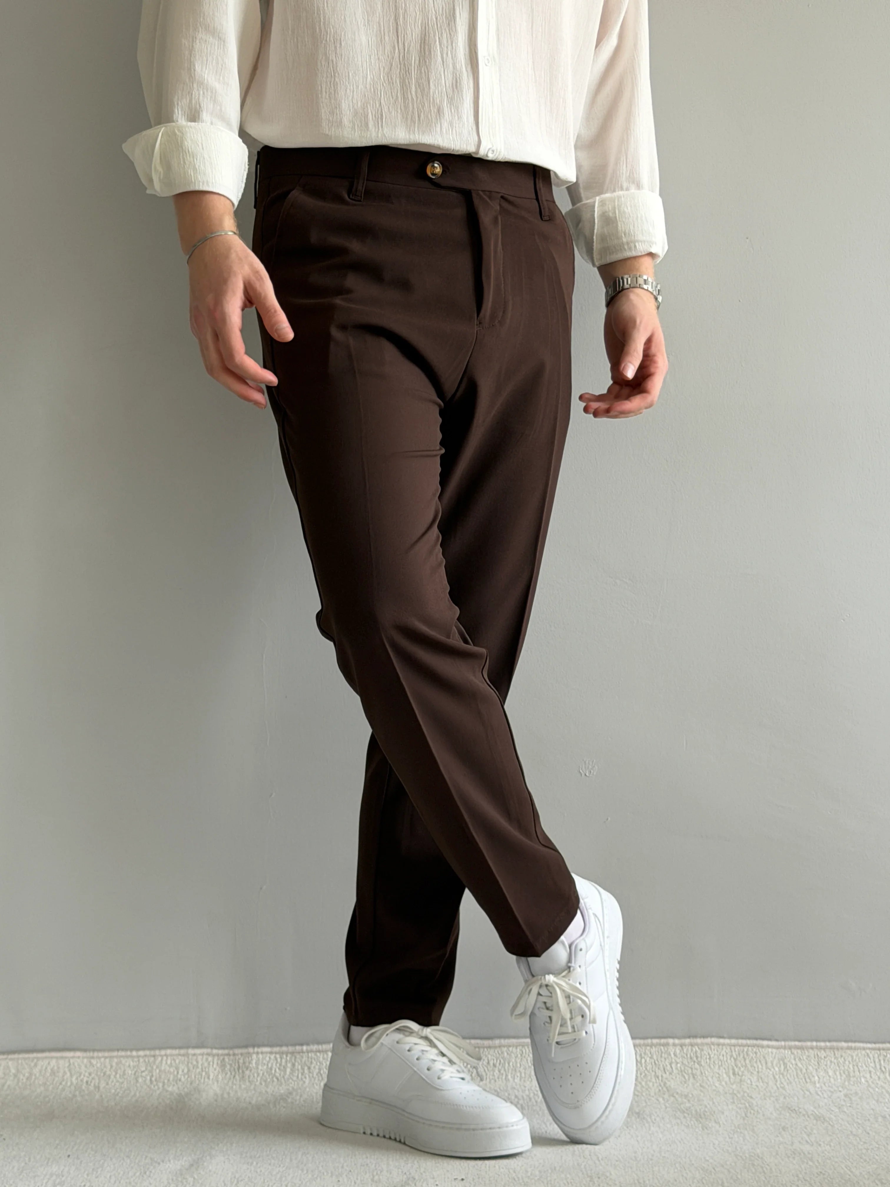 Classic Regular Kalıp Yazlık Gabardin Kahve Kumaş Pantolon