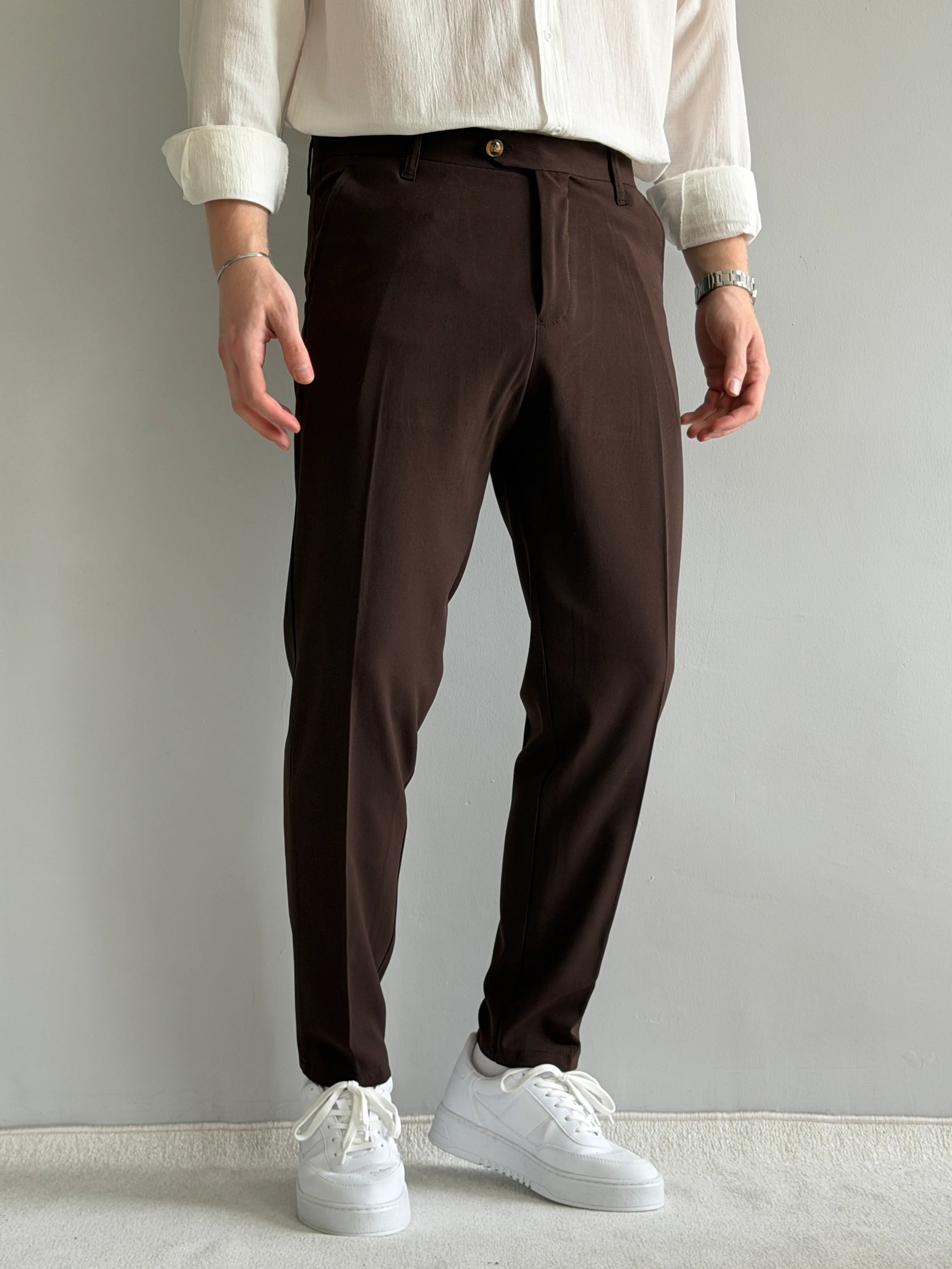 Classic Regular Kalıp Yazlık Gabardin Kahve Kumaş Pantolon